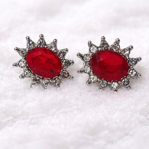 Royal Ruby Red Oval Halo Stud Earrings – Vintage Gothic Glam